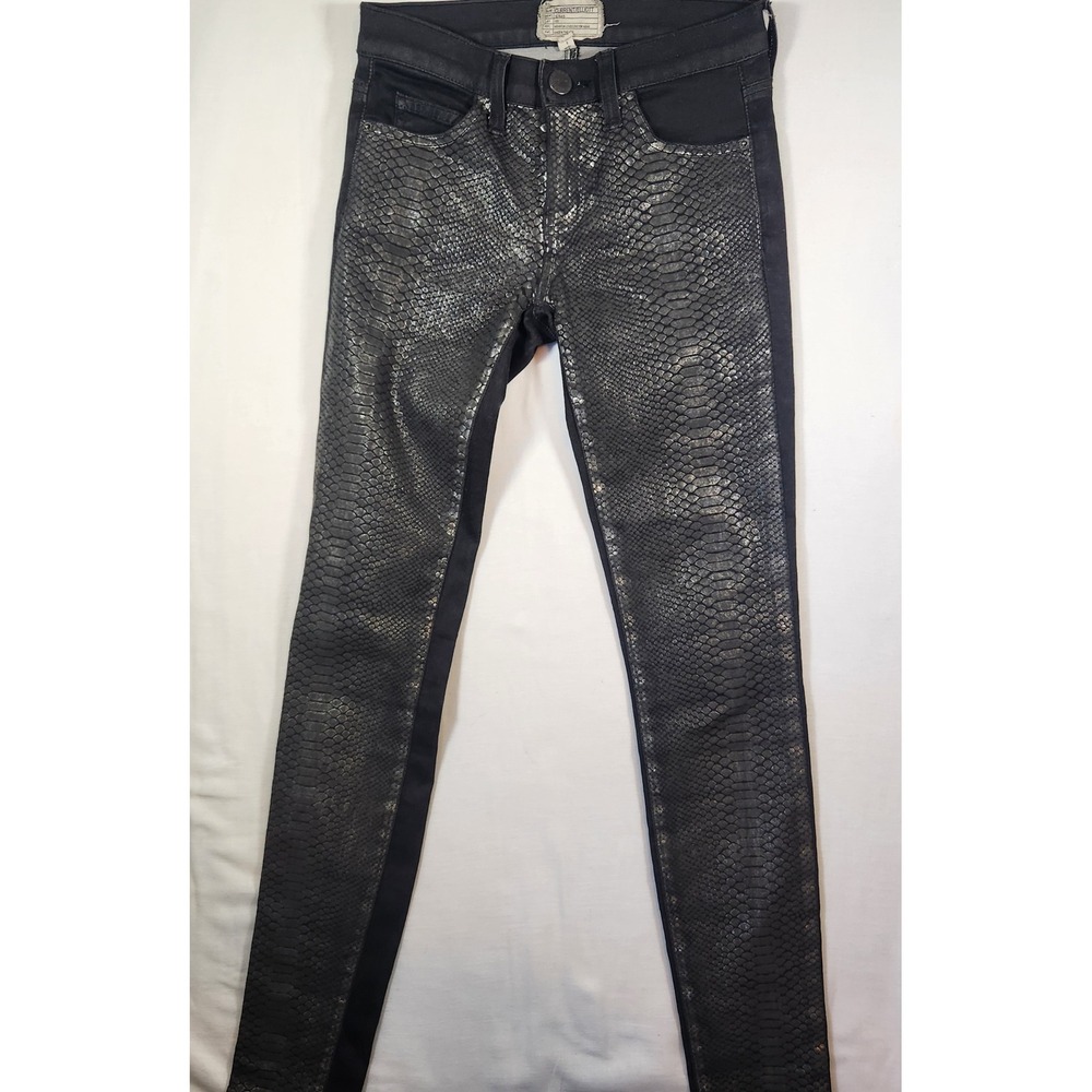 Current Elliott gunmetal‎ the Ankle Skinny Jeans Black Metallic Silver Snake 24